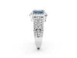 White gold Fancy Blue Emerald Cut Halo Diamond Ring with Round  Split Shank and Prong Setting_113
