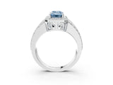 White gold Fancy Blue Emerald Cut Halo Diamond Ring with Round  Split Shank and Prong Setting_114