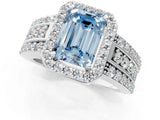 White gold Fancy Blue Emerald Cut Halo Diamond Ring with Round  Split Shank and Prong Setting_114