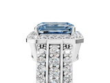 White gold Fancy Blue Emerald Cut Halo Diamond Ring with Round  Split Shank and Prong Setting_116