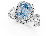 White gold Fancy Blue Emerald  Cut Halo Diamond Ring with Scrollwork Band and Four-Prong Setting_47