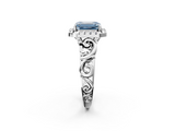 White gold Fancy Blue Emerald  Cut Halo Diamond Ring with Scrollwork Band and Four-Prong Setting_48