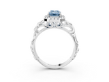 White gold Fancy Blue Emerald  Cut Halo Diamond Ring with Scrollwork Band and Four-Prong Setting_49