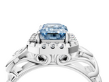 White gold Fancy Blue Emerald  Cut Halo Diamond Ring with Scrollwork Band and Four-Prong Setting_50