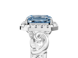 White gold Fancy Blue Emerald  Cut Halo Diamond Ring with Scrollwork Band and Four-Prong Setting_51