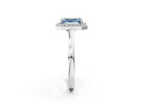 White gold Fancy Blue Emerald Cut Halo Diamond Ring with Solitaire Band and Prong Setting_2