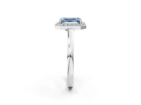 White gold Fancy Blue Emerald Cut Halo Diamond Ring with Solitaire Band and Prong Setting_2