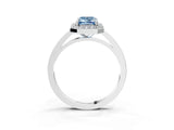 White gold Fancy Blue Emerald Cut Halo Diamond Ring with Solitaire Band and Prong Setting_3