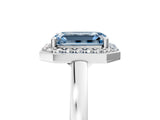 White gold Fancy Blue Emerald Cut Halo Diamond Ring with Solitaire Band and Prong Setting_5