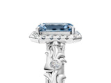 White gold Fancy Blue Emerald Cut Halo Diamond Solitaire with Filigree Band and Four-Prong Setting_5