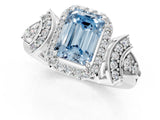White gold Fancy Blue Emerald Cut Halo Diamond Split Shank Engagement Ring with Four-Prong Setting_1
