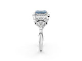 White gold Fancy Blue Emerald Cut Halo Diamond Split Shank Engagement Ring with Four-Prong Setting_2