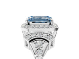 White gold Fancy Blue Emerald Cut Halo Diamond Split Shank Engagement Ring with Four-Prong Setting_5