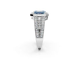 White gold Fancy Blue Emerald Cut Halo Diamond Split Shank Ring with Prong Setting_14