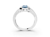 White gold Fancy Blue Emerald Cut Halo Diamond Split Shank Ring with Prong Setting_15