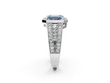 White gold Fancy Blue Emerald Cut Halo Diamond Split Shank Ring with Prong Setting_2