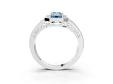 White gold Fancy Blue Emerald Cut Halo Diamond Split Shank Ring with Prong Setting_3