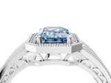 White gold Fancy Blue Emerald Cut Halo Diamond Split Shank Ring with Prong Setting_4