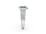 White gold Fancy Blue Emerald Cut Halo Pavé Diamond Engagement Ring with Split Shank and Four-Prong Setting_5
