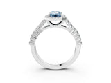White gold Fancy Blue Emerald Cut Halo Pavé Diamond Engagement Ring with Split Shank and Four-Prong Setting_6