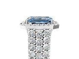 White gold Fancy Blue Emerald Cut Halo Pavé Diamond Engagement Ring with Split Shank and Four-Prong Setting_8
