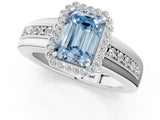 White gold Fancy Blue Emerald  Cut Halo Pave Band Four-Prong Ring_67