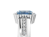 White gold Fancy Blue Emerald  Cut Halo Pave Band Four-Prong Ring_71