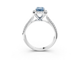 White gold Fancy Blue Emerald  Cut Halo Pave Band Four-Prong Setting Ring_40