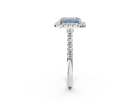 White gold Fancy Blue Emerald Cut Halo Pave Diamond Engagement Ring with Four-Prong Setting_2