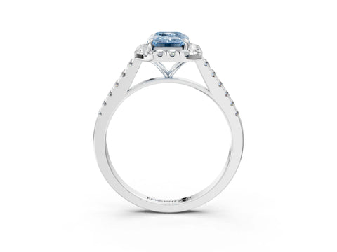 White gold Fancy Blue Emerald Cut Halo Pave Diamond Engagement Ring with Four-Prong Setting_3
