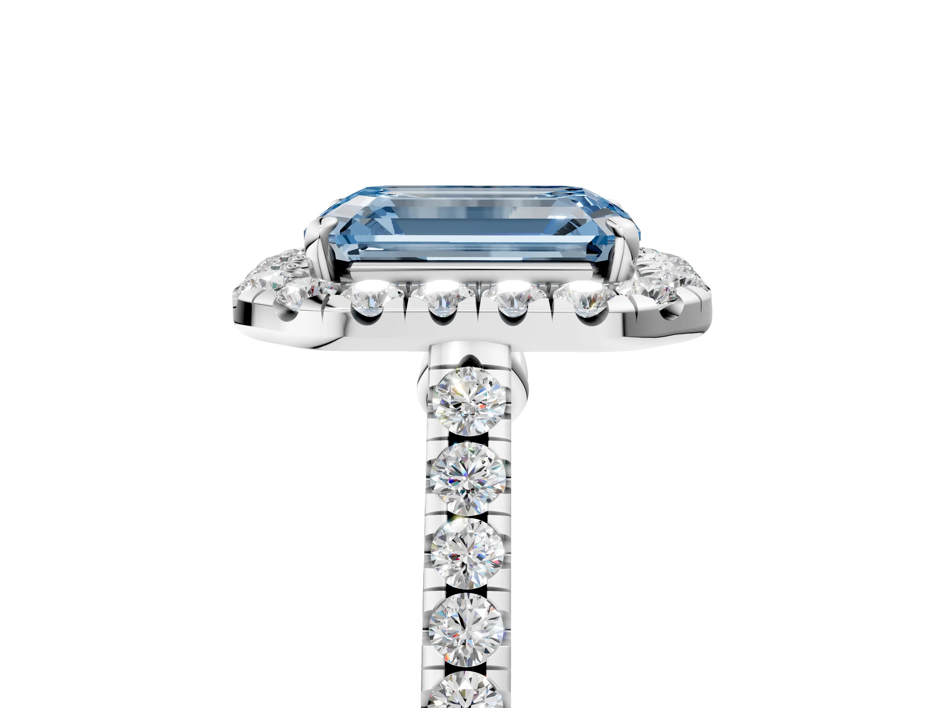 White gold Fancy Blue Emerald Cut Halo Pave Diamond Engagement Ring with Four-Prong Setting_5