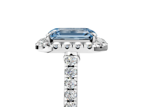 White gold Fancy Blue Emerald Cut Halo Pave Diamond Engagement Ring with Four-Prong Setting_5