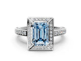 White gold Fancy Blue Emerald  Cut Halo Pave Split Shank Prong Setting Ring_32