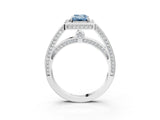 White gold Fancy Blue Emerald  Cut Halo Pave Split Shank Prong Setting Ring_35