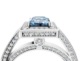 White gold Fancy Blue Emerald  Cut Halo Pave Split Shank Prong Setting Ring_35
