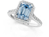White gold Fancy Blue Emerald Cut Halo Round Diamond Pavé Band with Four-Prong Setting_16