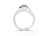 White gold Fancy Blue Emerald Cut Halo Round Diamond Pavé Band with Four-Prong Setting_18