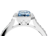 White gold Fancy Blue Emerald Cut Halo Round Diamond Pavé Band with Four-Prong Setting_19