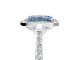 White gold Fancy Blue Emerald Cut Halo Round Diamond Pavé Band with Four-Prong Setting_20