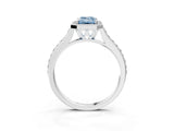 White gold Fancy Blue Emerald Cut Halo Round Diamond Pavé Band with Four-Prong Setting_24