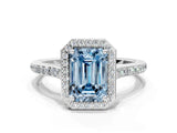 White gold Fancy Blue Emerald Cut Halo Round Diamond Pavé Band with Four-Prong Setting_26