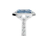White gold Fancy Blue Emerald Cut Halo Round Diamond Pavé Band with Four-Prong Setting_32