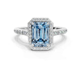 White gold Fancy Blue Emerald Cut Halo Round Diamond Pavé Band with Four-Prong Setting_38