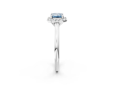 White gold Fancy Blue Emerald Cut Halo Round Diamond Solitaire Engagement Ring with Pave Band and Four-Prong Setting_27
