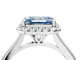 White gold Fancy Blue Emerald Cut Halo Round Diamond Solitaire Engagement Ring with Pave Band and Four-Prong Setting_28