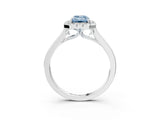 White gold Fancy Blue Emerald Cut Halo Round Diamond Solitaire Ring with Pavé Band and Four-Prong Setting_3