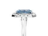 White gold Fancy Blue Emerald Cut Halo Round Diamond Solitaire Ring with Pavé Band and Four-Prong Setting_5