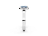 White gold Fancy Blue Emerald Cut Halo Round Diamond Twist Band with Four-Prong Setting_26