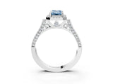 White gold Fancy Blue Emerald Cut Halo Round Diamond Twist Band with Four-Prong Setting_27