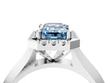 White gold Fancy Blue Emerald  Cut Halo Solitaire Engagement Ring with Square Band and Four-Prong Setting_124